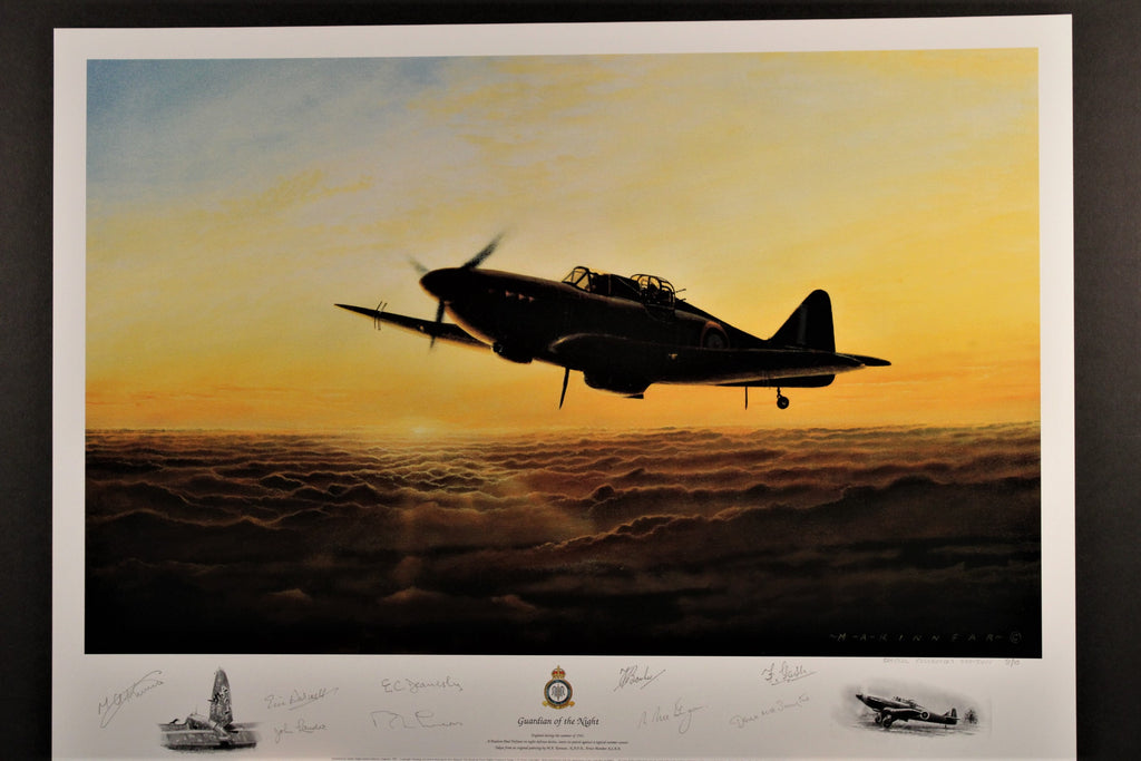 Guardians Of the Night by Malcolm Kinnear, rare "Defiant" print with original drawing