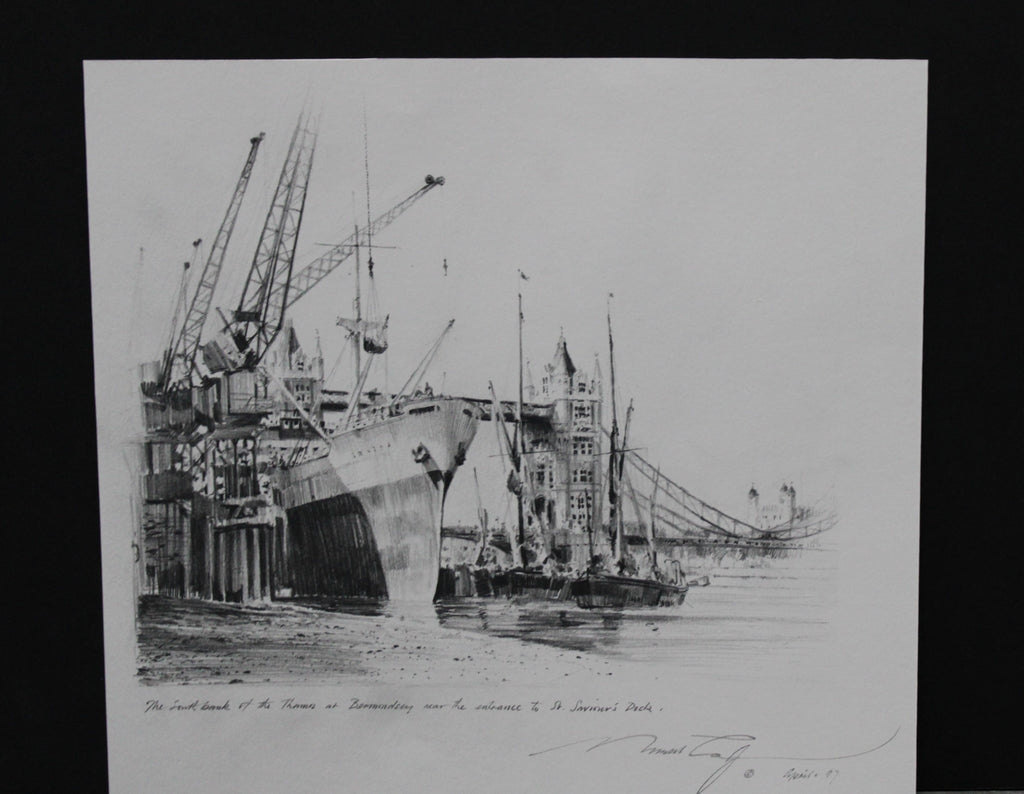 Robert Taylor Original pencil drawing of Tower Bridge and Docks