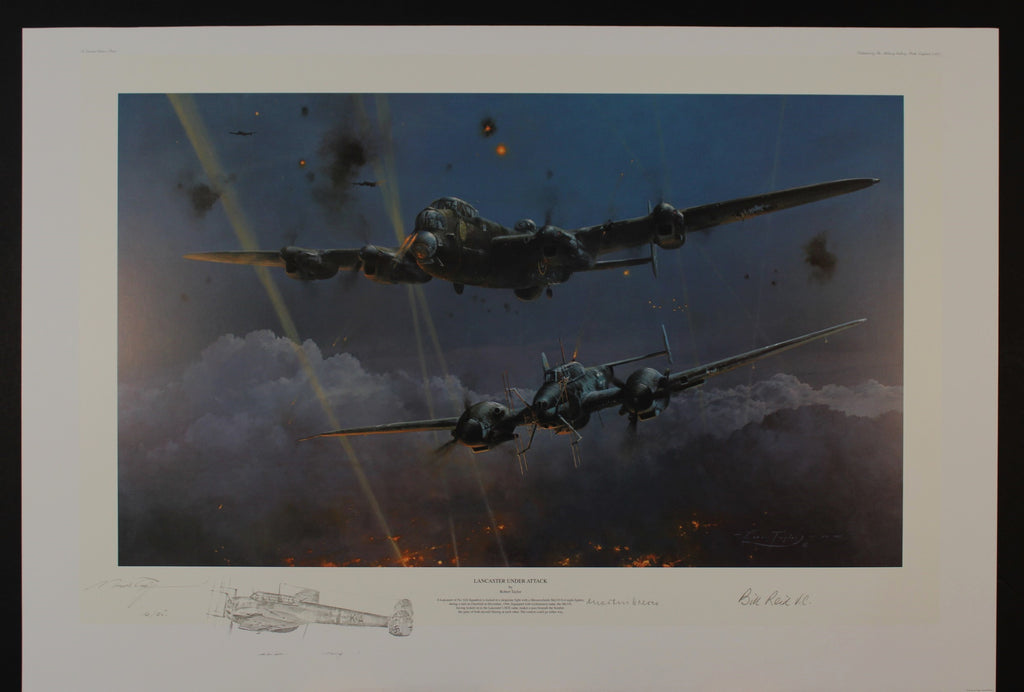 Lancaster Under Attack remarque by Robert Taylor