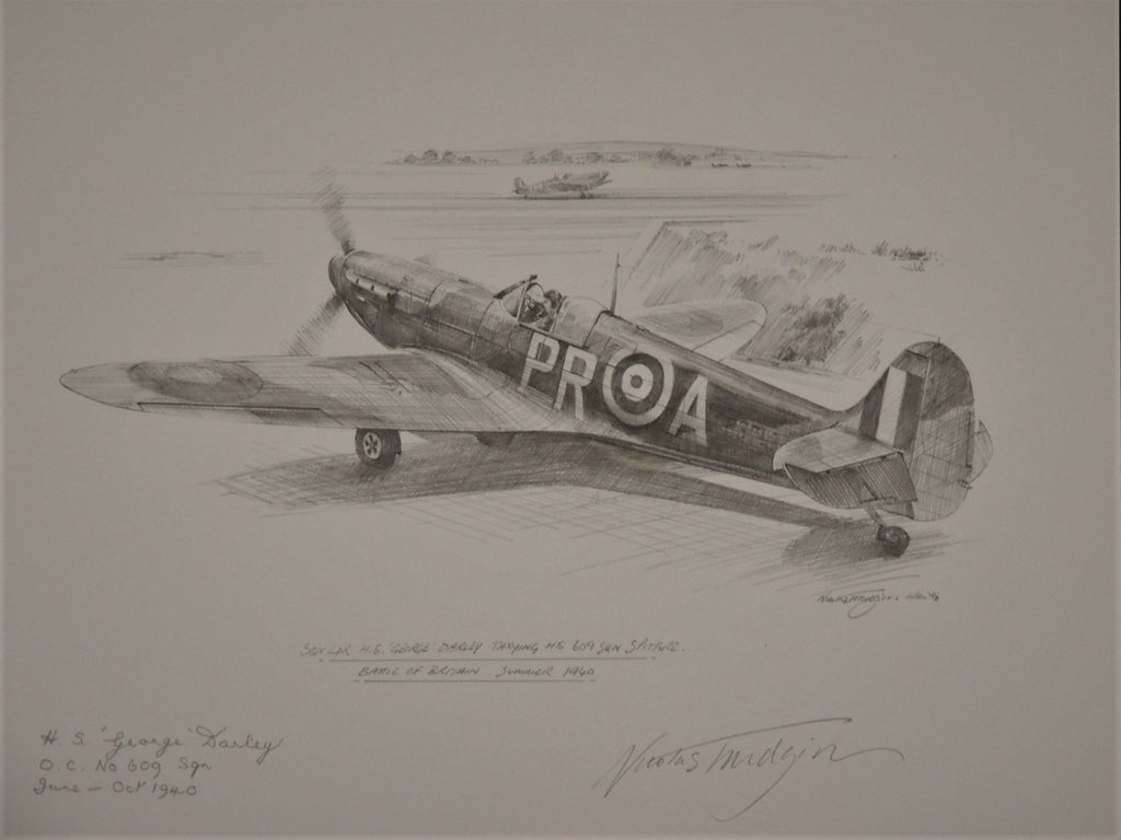 Original Drawing Nicholas Trudgian - George Darley Sq.Leader 609 Squadron Battle of Britain